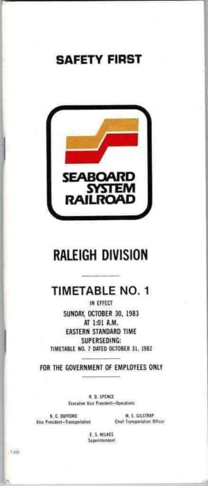 Seaboard-System-Railroad-Raleigh-Division-Timetable-No-1-1983-FREE-SHIP-163462605649